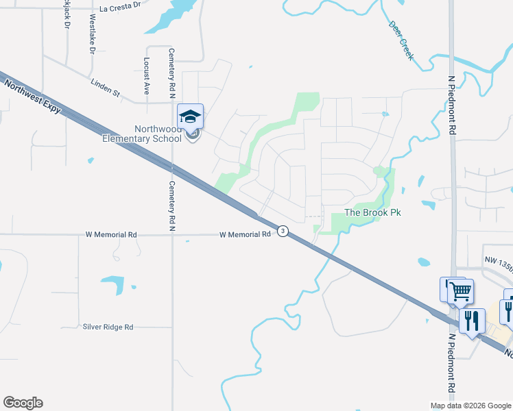 map of restaurants, bars, coffee shops, grocery stores, and more near 12704 Northwest 137th Street in Piedmont
