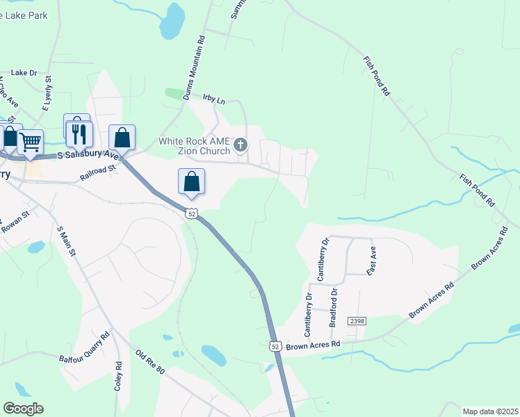 map of restaurants, bars, coffee shops, grocery stores, and more near O C Pine Drive in Rowan County