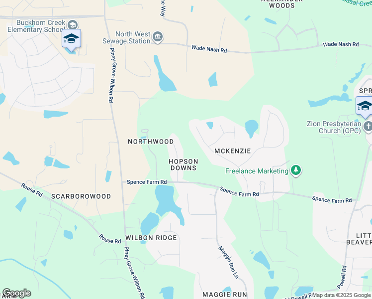 map of restaurants, bars, coffee shops, grocery stores, and more near 1413 Hopson Downs Court in Holly Springs