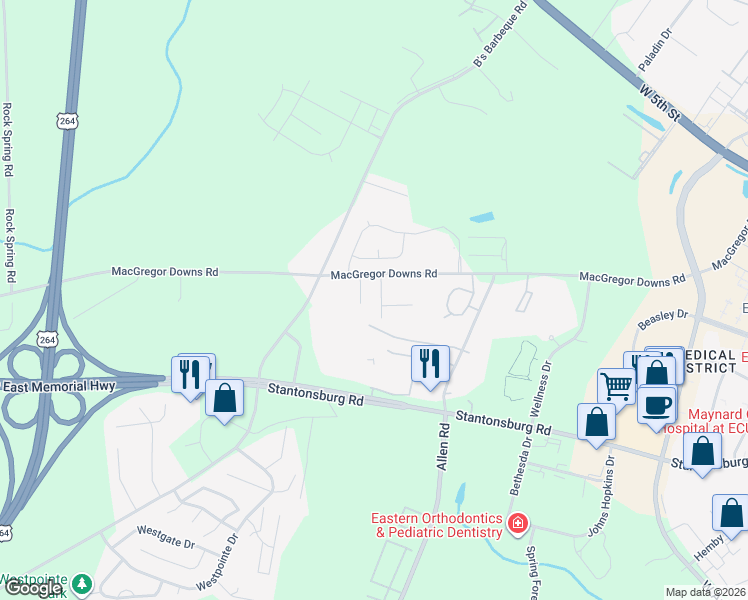 map of restaurants, bars, coffee shops, grocery stores, and more near 1508 B Joel Drive in Greenville