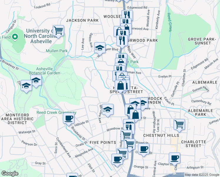 map of restaurants, bars, coffee shops, grocery stores, and more near 37 Plant Place in Asheville