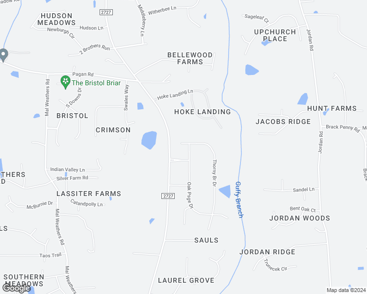 map of restaurants, bars, coffee shops, grocery stores, and more near 408 Thorny Branch Drive in Raleigh