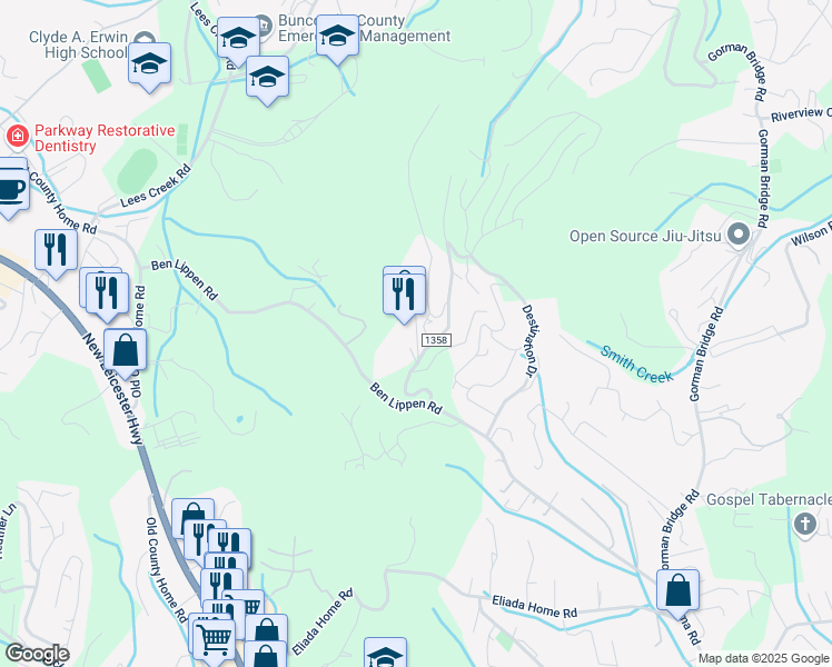 map of restaurants, bars, coffee shops, grocery stores, and more near 6 Celebration Place in Asheville