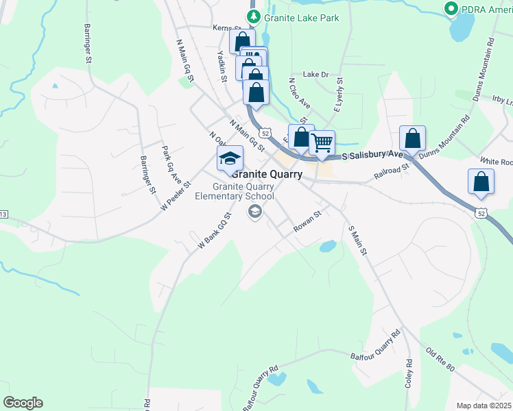 map of restaurants, bars, coffee shops, grocery stores, and more near 118 South Walnut Gq Street in Granite Quarry