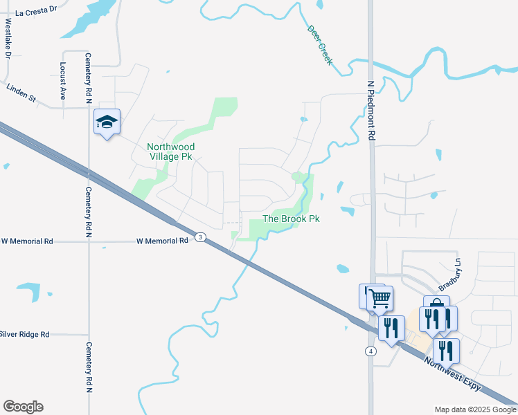 map of restaurants, bars, coffee shops, grocery stores, and more near 12521 Northwest 139th Terrace in Yukon