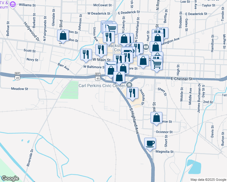 map of restaurants, bars, coffee shops, grocery stores, and more near 450 Taten Street in Jackson