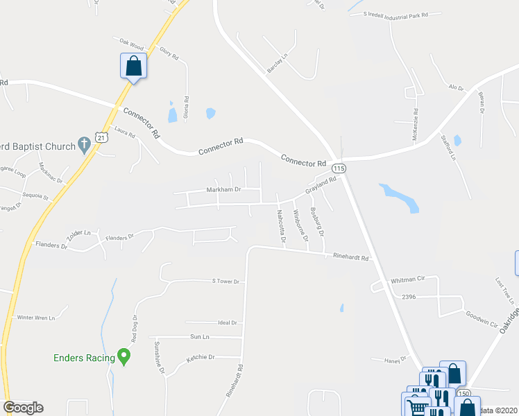 map of restaurants, bars, coffee shops, grocery stores, and more near 191 Grayland Road in Mooresville