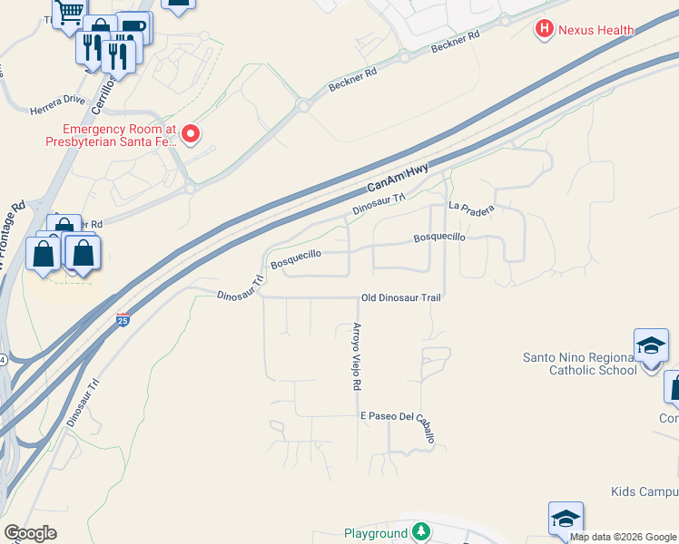 map of restaurants, bars, coffee shops, grocery stores, and more near 13 Caballo Viejo in Santa Fe