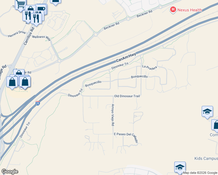 map of restaurants, bars, coffee shops, grocery stores, and more near 13 Caballo Viejo in Santa Fe