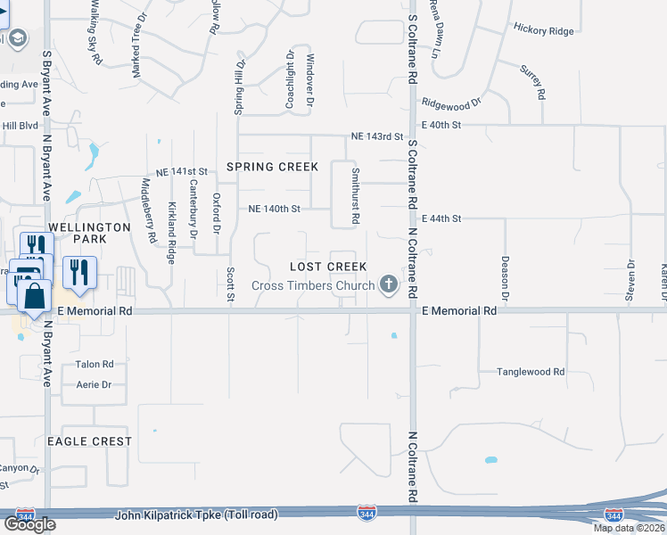 map of restaurants, bars, coffee shops, grocery stores, and more near 4012 Northeast 138th Street in Edmond