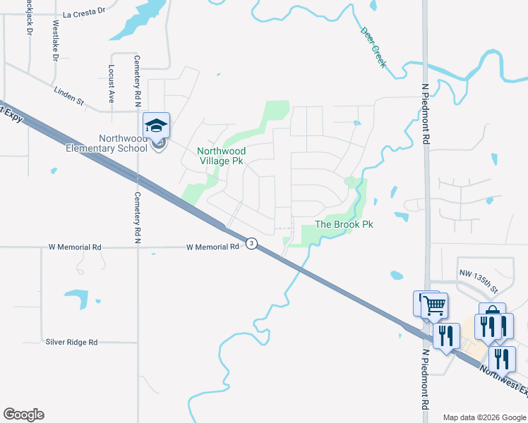 map of restaurants, bars, coffee shops, grocery stores, and more near 13904 Northwood Village Drive in Yukon