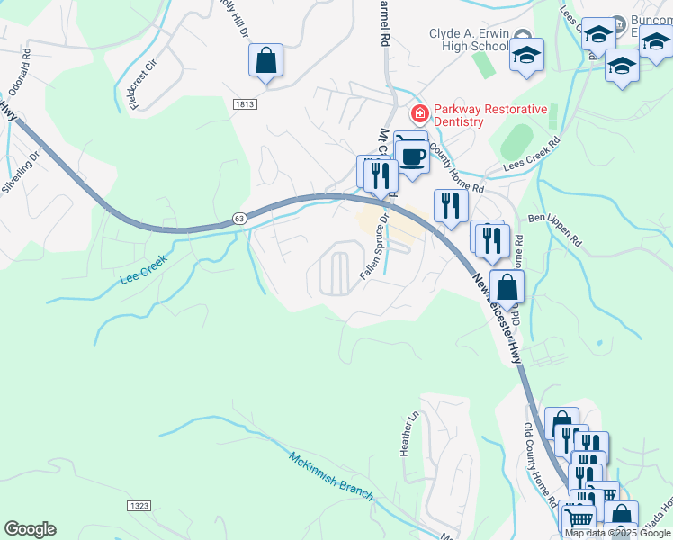 map of restaurants, bars, coffee shops, grocery stores, and more near 48 Rotunda Circle in Asheville