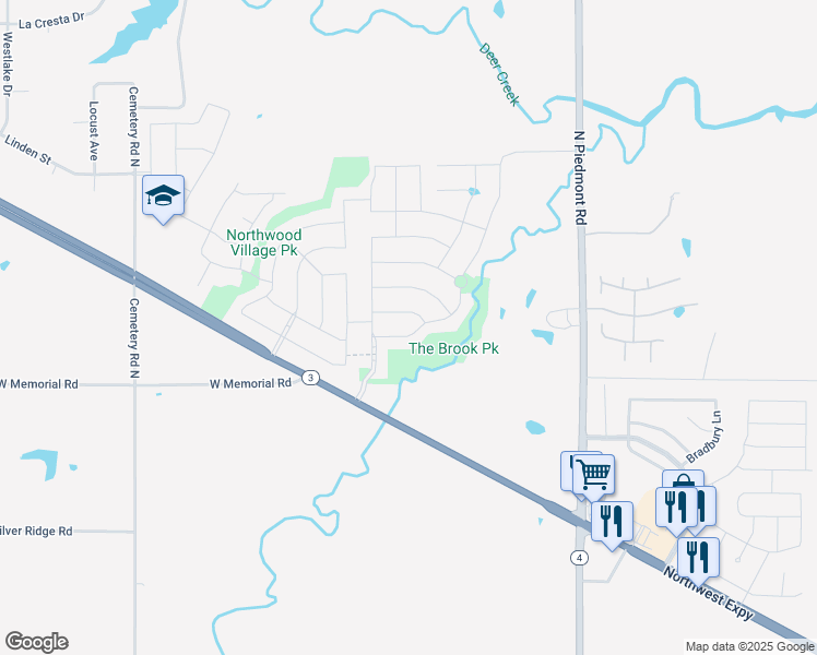map of restaurants, bars, coffee shops, grocery stores, and more near 13805 North Piedmont Road in Piedmont
