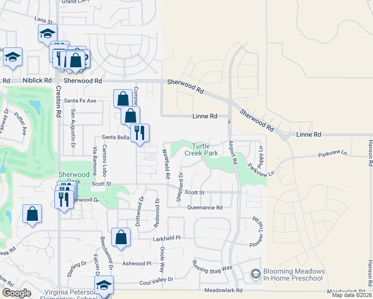 map of restaurants, bars, coffee shops, grocery stores, and more near 614 Brookhill Drive in Paso Robles
