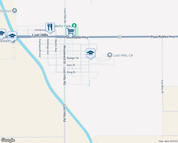 map of restaurants, bars, coffee shops, grocery stores, and more near 14873 Lamberson Avenue in McKittrick