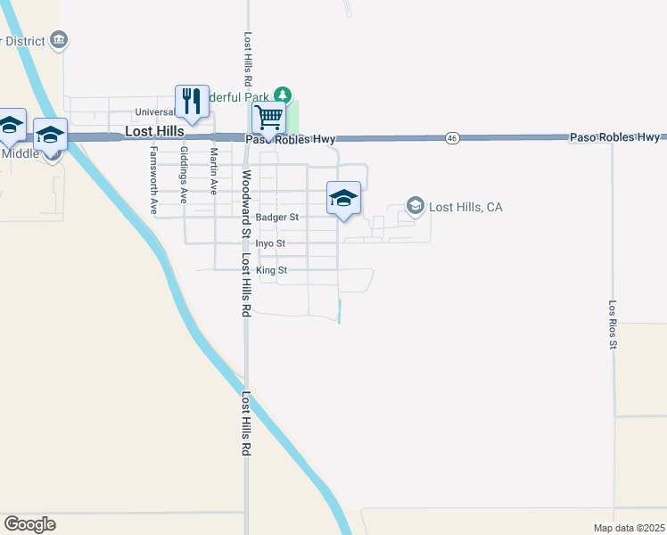map of restaurants, bars, coffee shops, grocery stores, and more near 14873 Lamberson Avenue in McKittrick