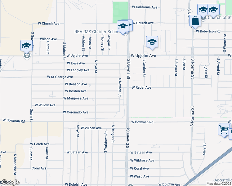 map of restaurants, bars, coffee shops, grocery stores, and more near 933 West Boston Avenue in Ridgecrest