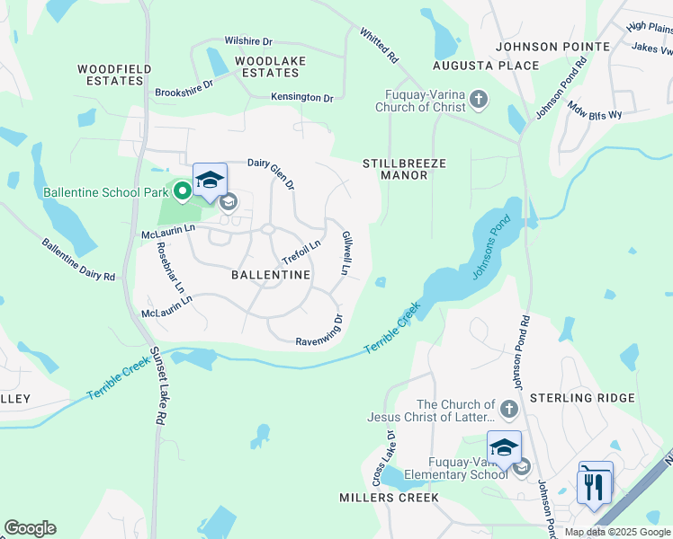 map of restaurants, bars, coffee shops, grocery stores, and more near 2021 Gillwell Lane in Fuquay Varina