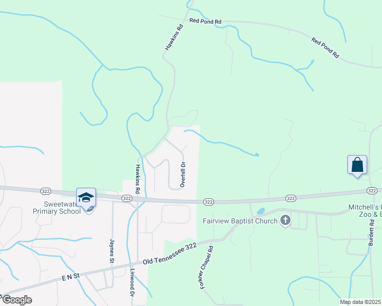 map of restaurants, bars, coffee shops, grocery stores, and more near 312 Overhill Drive in Sweetwater