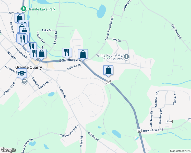 map of restaurants, bars, coffee shops, grocery stores, and more near 720 South Salisbury Gq Avenue in Granite Quarry