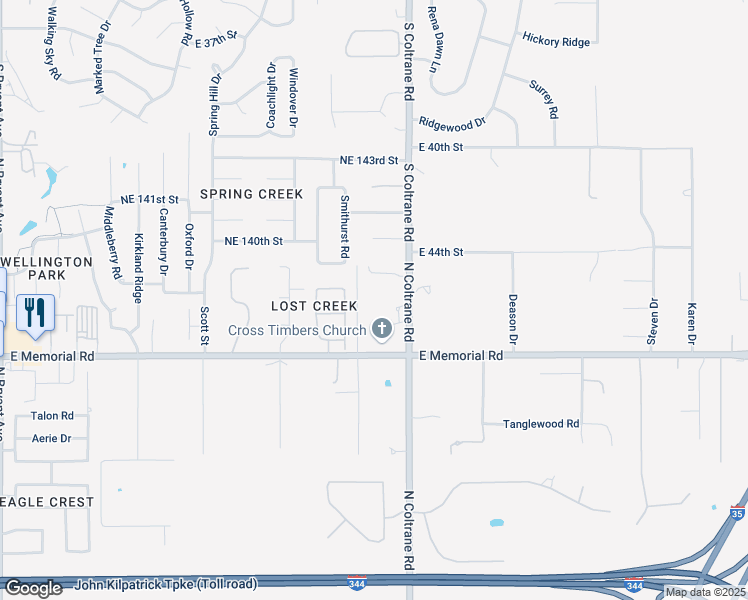 map of restaurants, bars, coffee shops, grocery stores, and more near 13834 Thompson Road in Edmond
