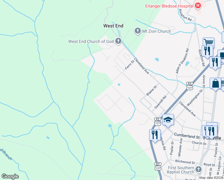 map of restaurants, bars, coffee shops, grocery stores, and more near 601-623 Sequatchie Road in Pikeville