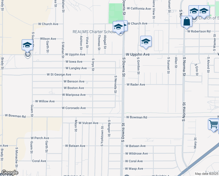map of restaurants, bars, coffee shops, grocery stores, and more near 940 West Boston Avenue in Ridgecrest