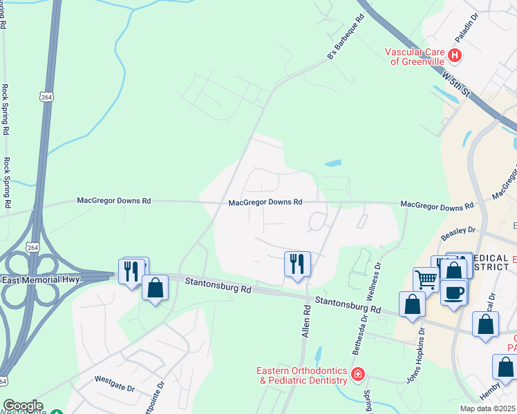map of restaurants, bars, coffee shops, grocery stores, and more near 1400 Joel Drive in Greenville