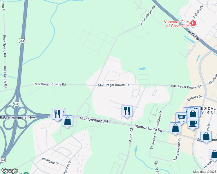 map of restaurants, bars, coffee shops, grocery stores, and more near 1400 Joel Drive in Greenville