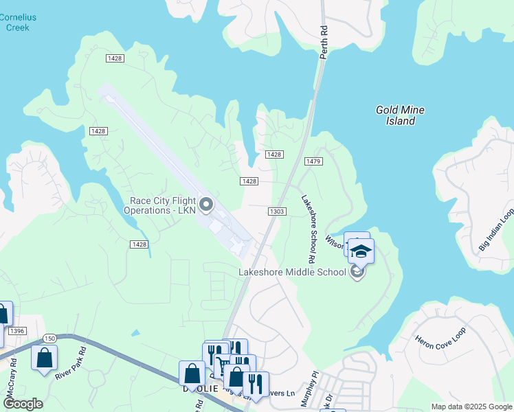 map of restaurants, bars, coffee shops, grocery stores, and more near 128 Audrey Lane in Mooresville