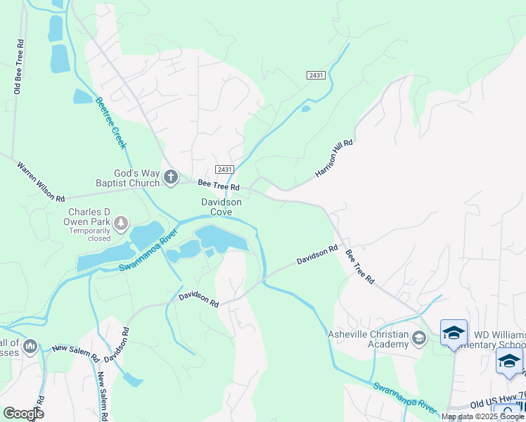 map of restaurants, bars, coffee shops, grocery stores, and more near 484 Bee Tree Road in Swannanoa