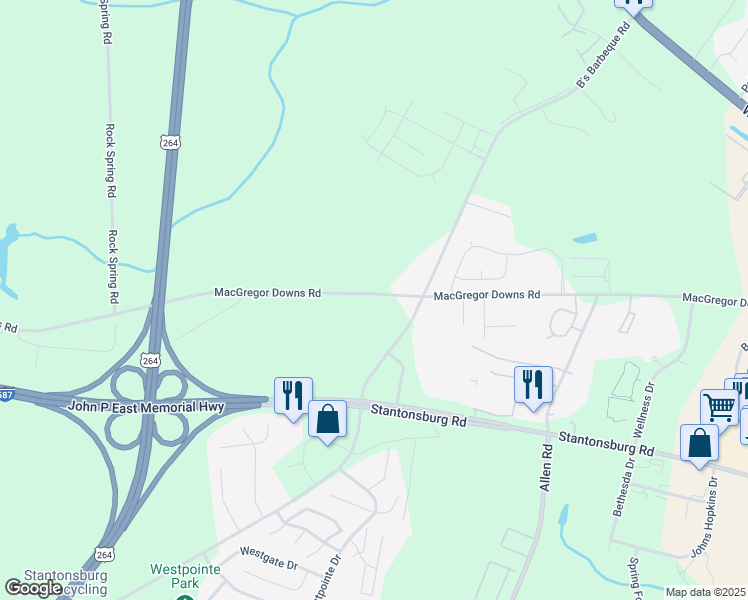 map of restaurants, bars, coffee shops, grocery stores, and more near 3161 Macgregor Downs Road in Greenville