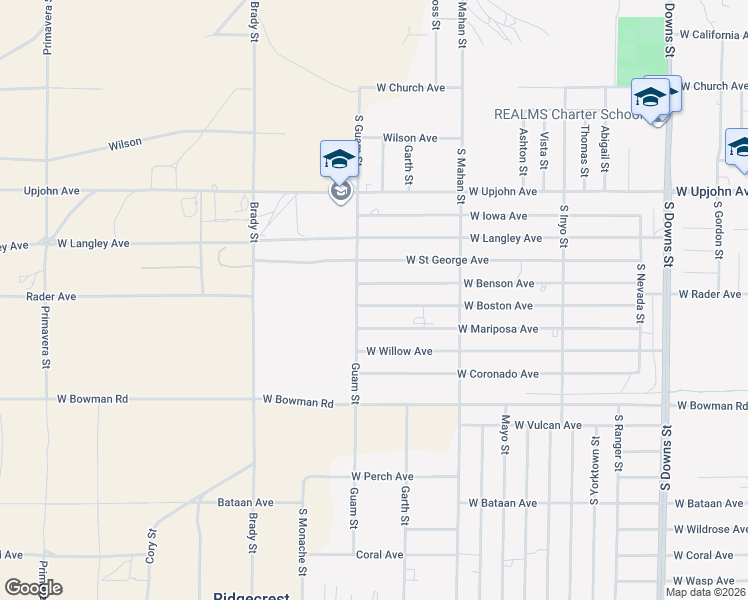 map of restaurants, bars, coffee shops, grocery stores, and more near 1428 West Boston Avenue in Ridgecrest