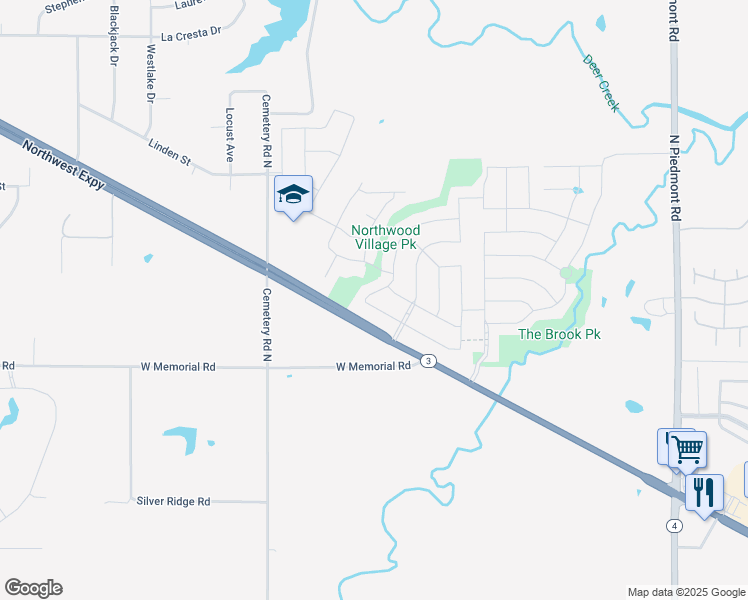 map of restaurants, bars, coffee shops, grocery stores, and more near 13820 Northwood Village Drive in Piedmont