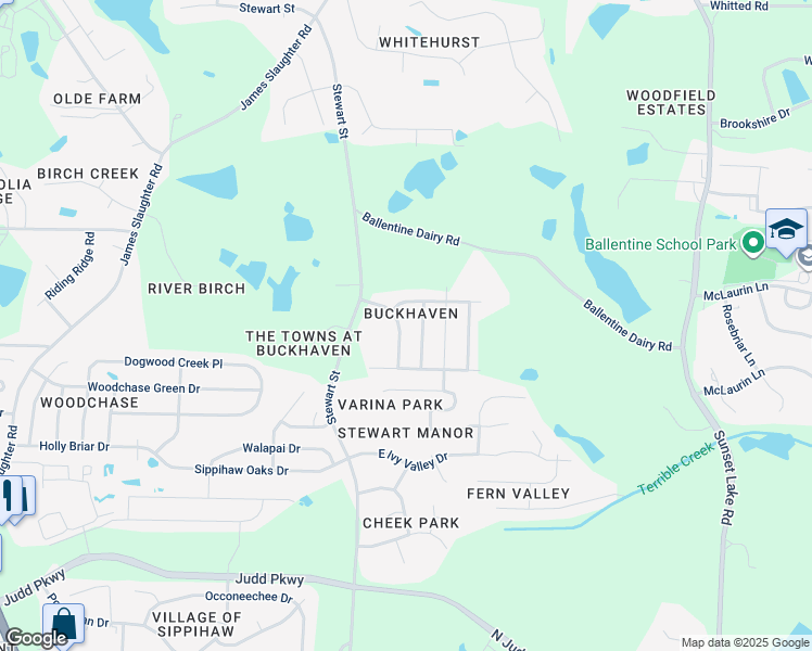 map of restaurants, bars, coffee shops, grocery stores, and more near 2108 Woodwater Drive in Fuquay-Varina