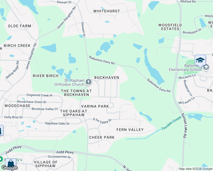 map of restaurants, bars, coffee shops, grocery stores, and more near 2108 Fawn Meadow Way in Fuquay-Varina