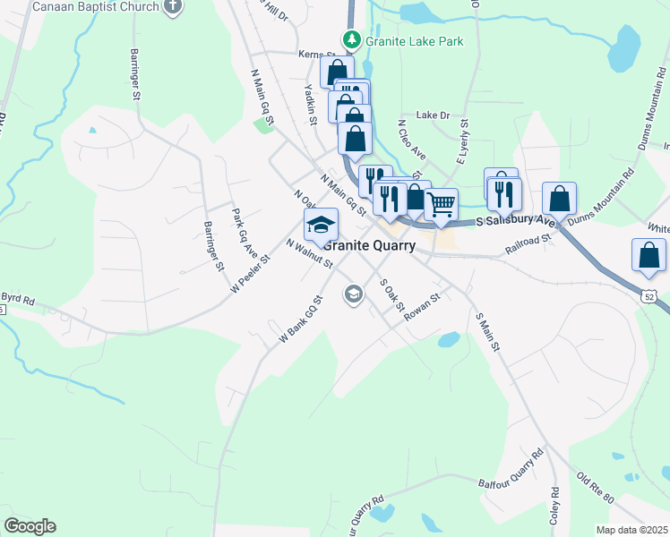 map of restaurants, bars, coffee shops, grocery stores, and more near North Walnut Street in Granite Quarry