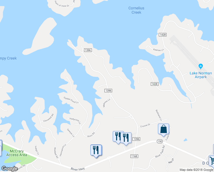 map of restaurants, bars, coffee shops, grocery stores, and more near 250 Robinson Road in Mooresville