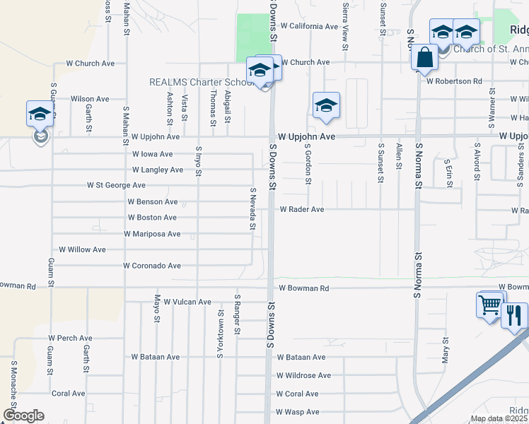 map of restaurants, bars, coffee shops, grocery stores, and more near 901 West Rader Avenue in Ridgecrest