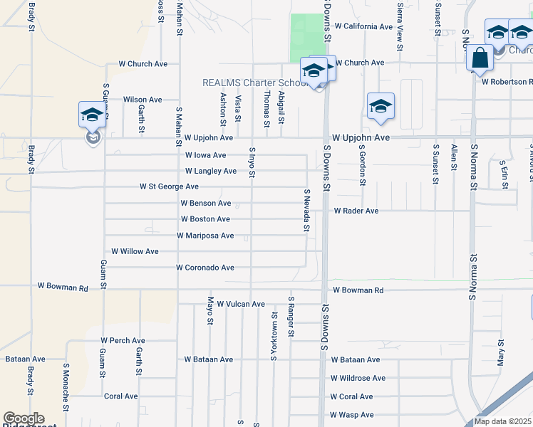 map of restaurants, bars, coffee shops, grocery stores, and more near 1024 West Boston Avenue in Ridgecrest