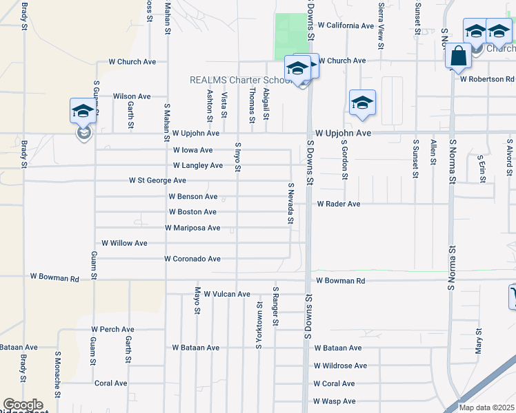 map of restaurants, bars, coffee shops, grocery stores, and more near 1024 West Boston Avenue in Ridgecrest
