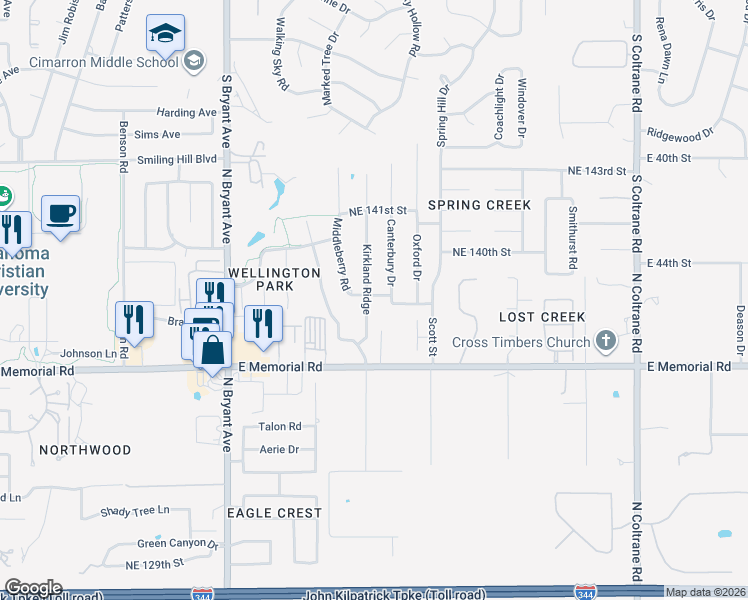 map of restaurants, bars, coffee shops, grocery stores, and more near 13809 Canterbury Drive in Edmond
