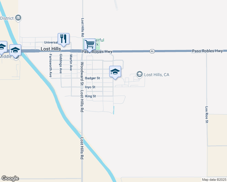 map of restaurants, bars, coffee shops, grocery stores, and more near 14865 Lamberson Avenue in McKittrick