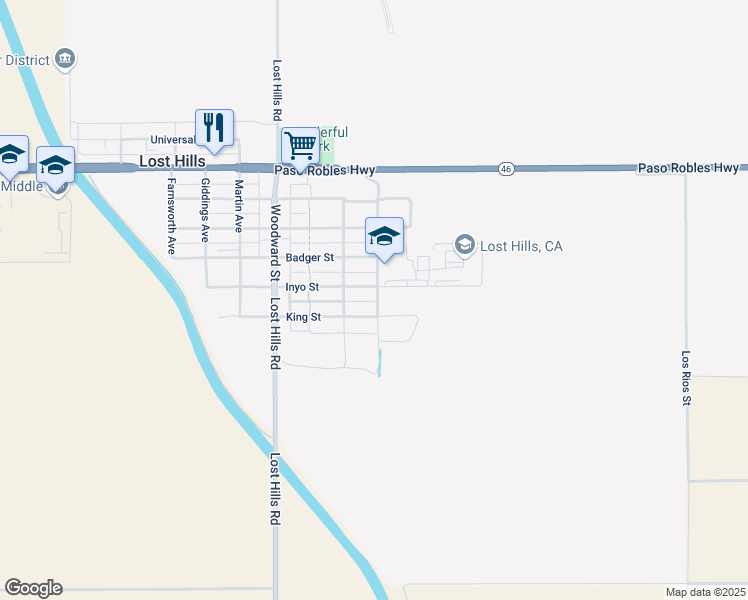 map of restaurants, bars, coffee shops, grocery stores, and more near 14865 Lamberson Avenue in McKittrick