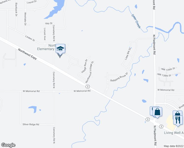 map of restaurants, bars, coffee shops, grocery stores, and more near 13904 Northwood Village Drive in Yukon