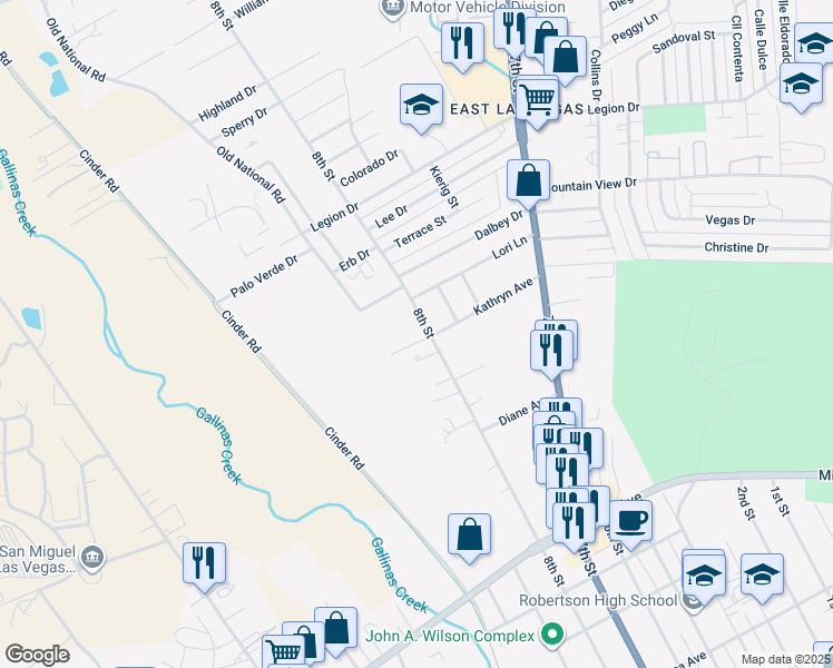map of restaurants, bars, coffee shops, grocery stores, and more near 2023 8th Street in Las Vegas