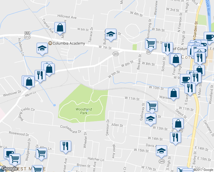 map of restaurants, bars, coffee shops, grocery stores, and more near 1004 Billy Lee Street in Columbia