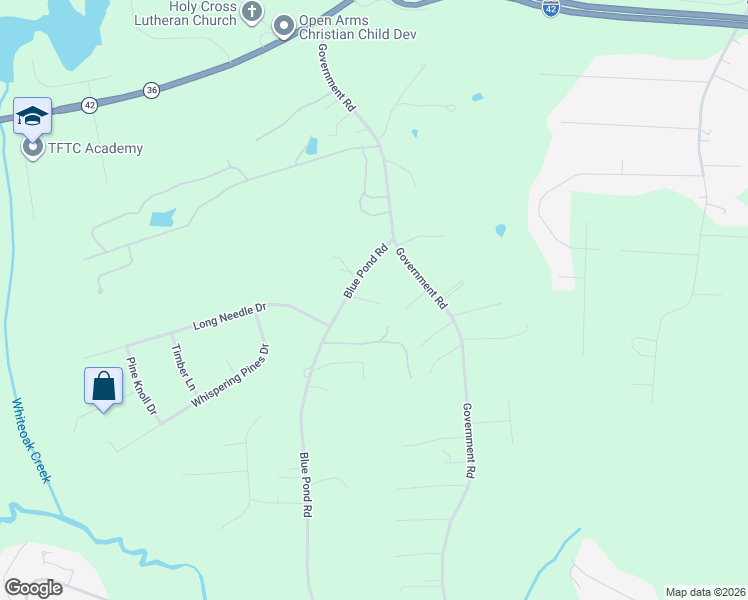 map of restaurants, bars, coffee shops, grocery stores, and more near 940 Blue Pond Road in Clayton