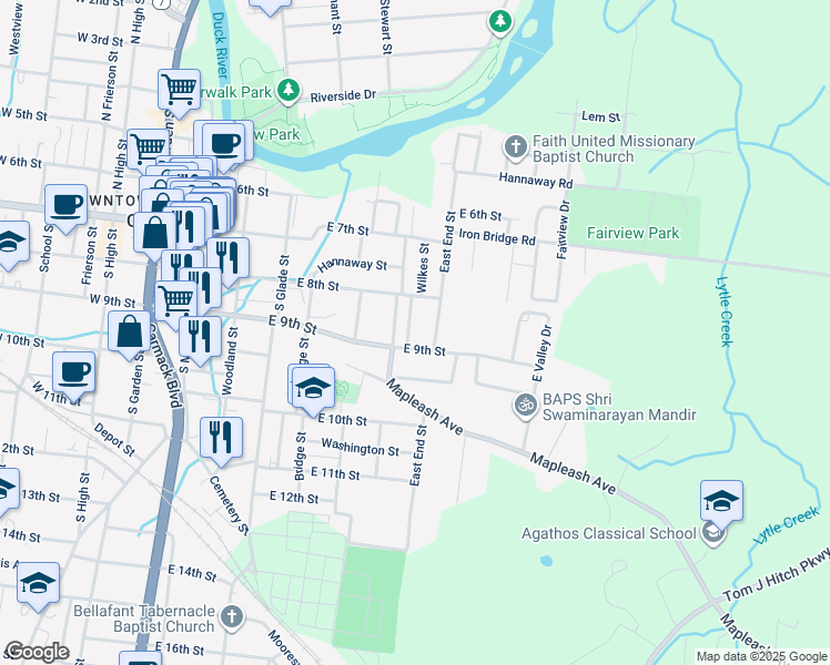map of restaurants, bars, coffee shops, grocery stores, and more near 915 Woodside Street in Columbia