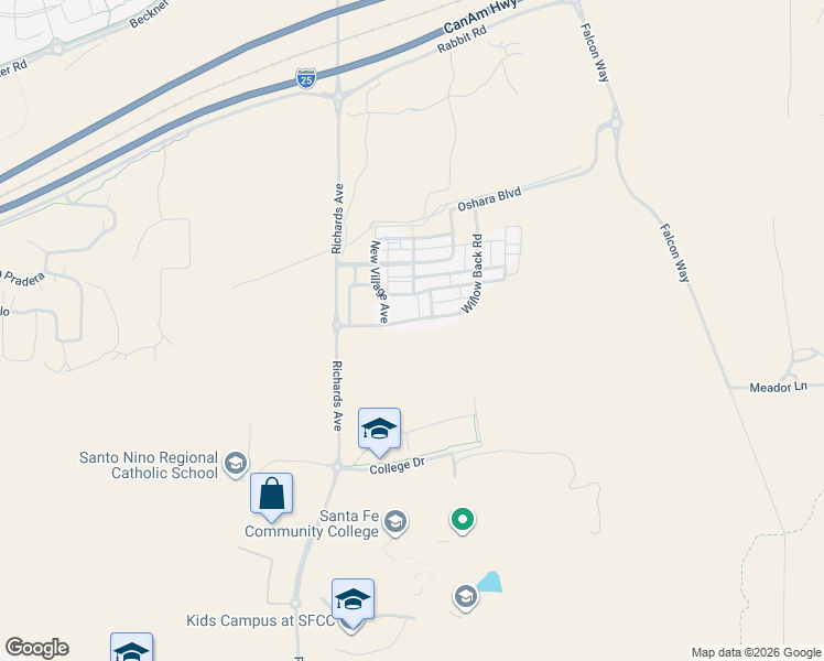 map of restaurants, bars, coffee shops, grocery stores, and more near 16 Willow Back Road in Santa Fe